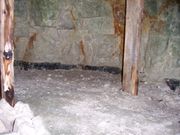 View of a seam of Flint in the Grimes Graves excavation.  The pit props are modern supports added when the site was excavated